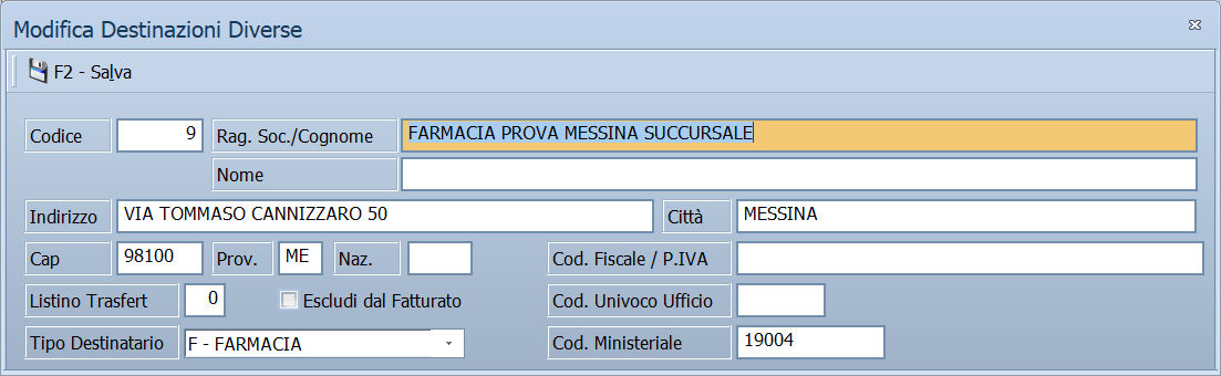 Maschera Destinazioni diverse