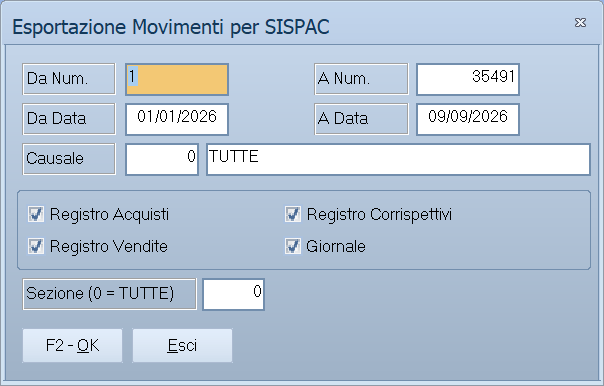 Esportazione prima nota