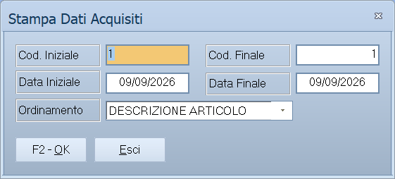 Stampa dati acquisiti
