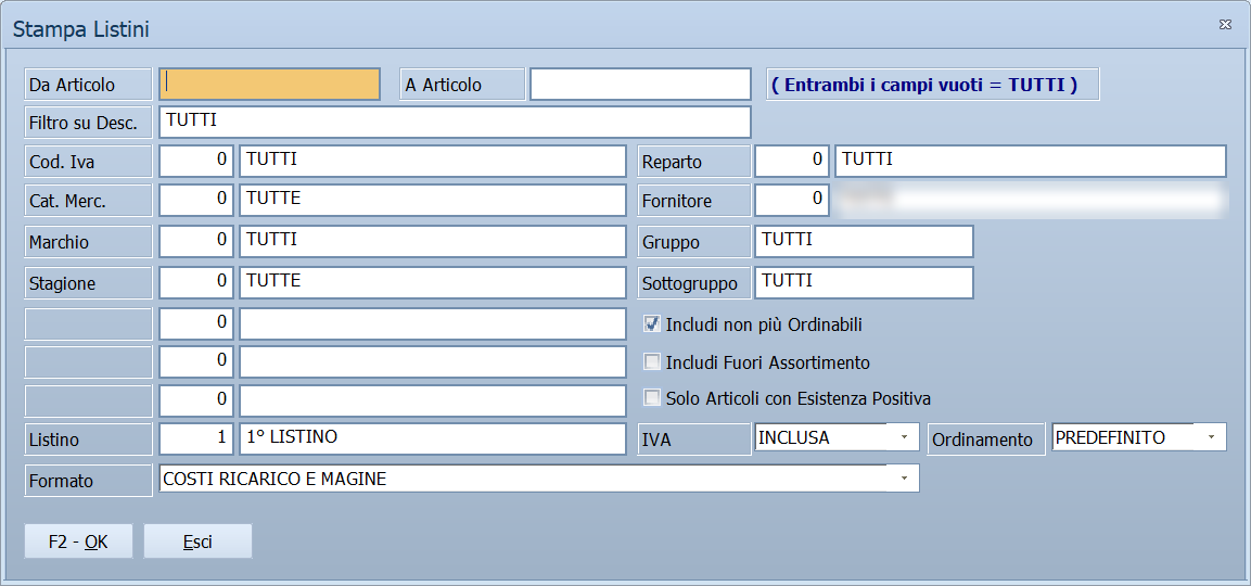 Stampa listini