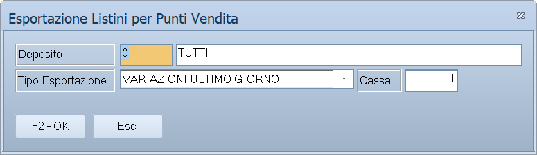 Esportazione listini per punti vendita