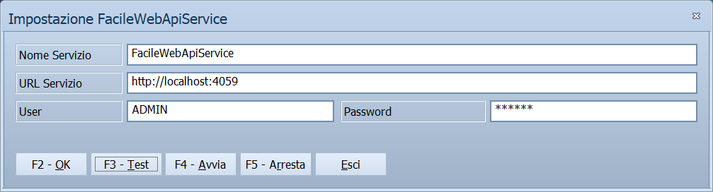 Finestra Impostazione FacileWebApiService