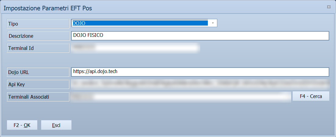 Finestra Impostazione Parametri EFT Pos