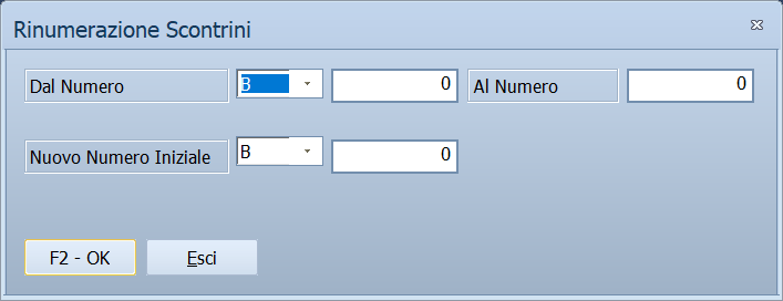 Finestra Rinumerazione Scontrini