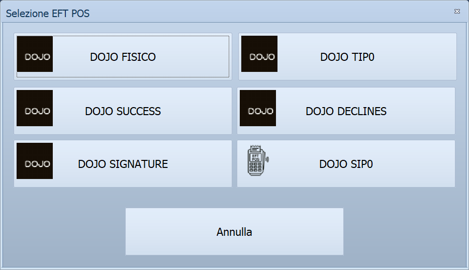 Finestra Selezione EFT POS