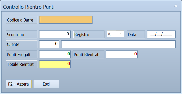 Finestra Controllo Rientro Punti