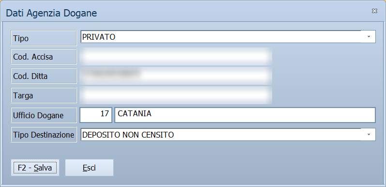 Dati Agenzia Dogane di una destinazione